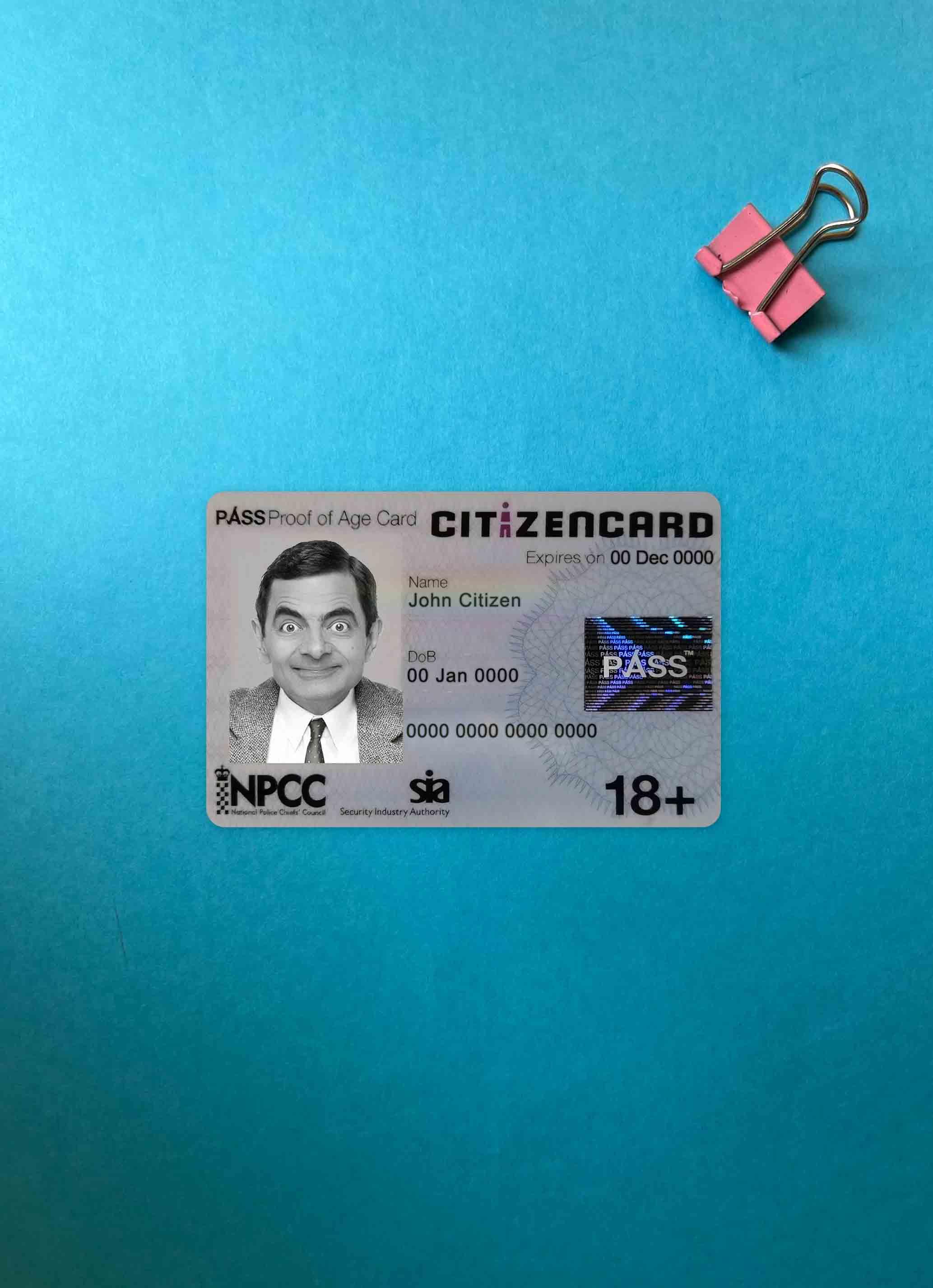 Download United Kingdom Pass CitizenCard (proof of age card) photolook FRONT Photoshop template